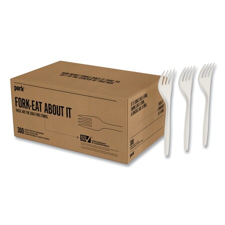 Perk Mediumweight Plastic Cutlery, Fork, White, PK300, 300PK PK58702/PK56401